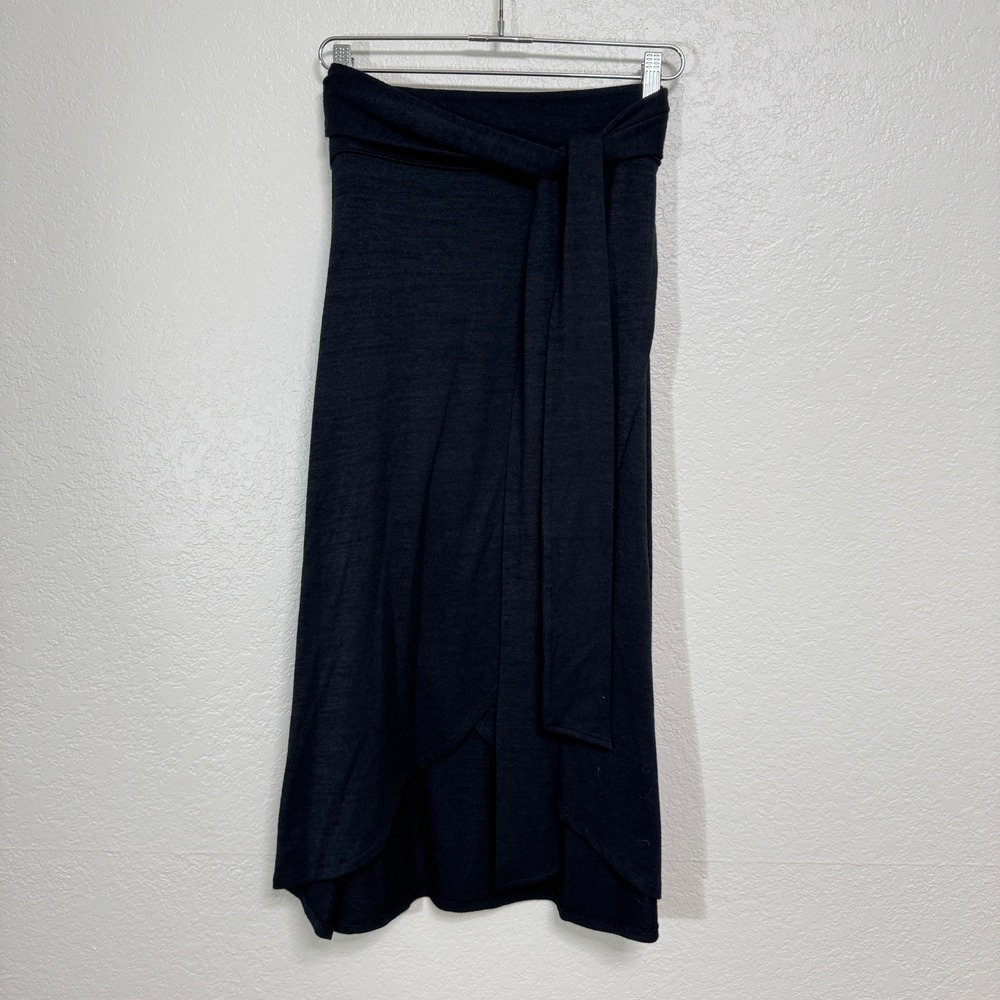 Gap Knit Wrap Skirt Womens Large Black Jersey Stretch Tie Waist Midi Casual